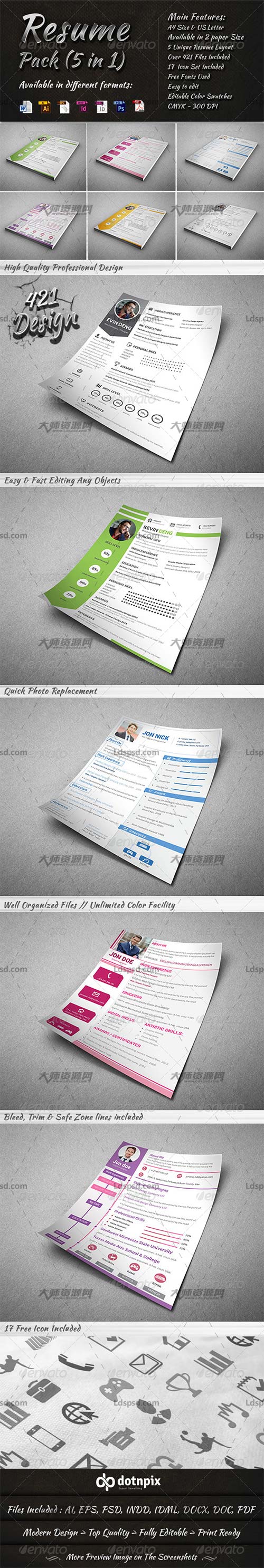 Resume Pack (5 in 1),五套个人简历模板